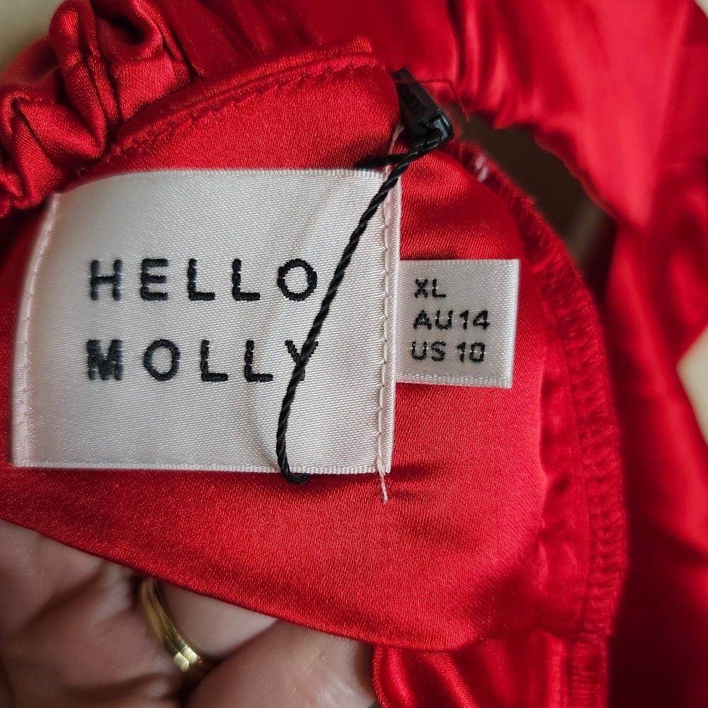 NWT Hello Molly Coolness Calling Red Satin Strapless Open Back Maxi Dress 10 - Picture 7 of 10